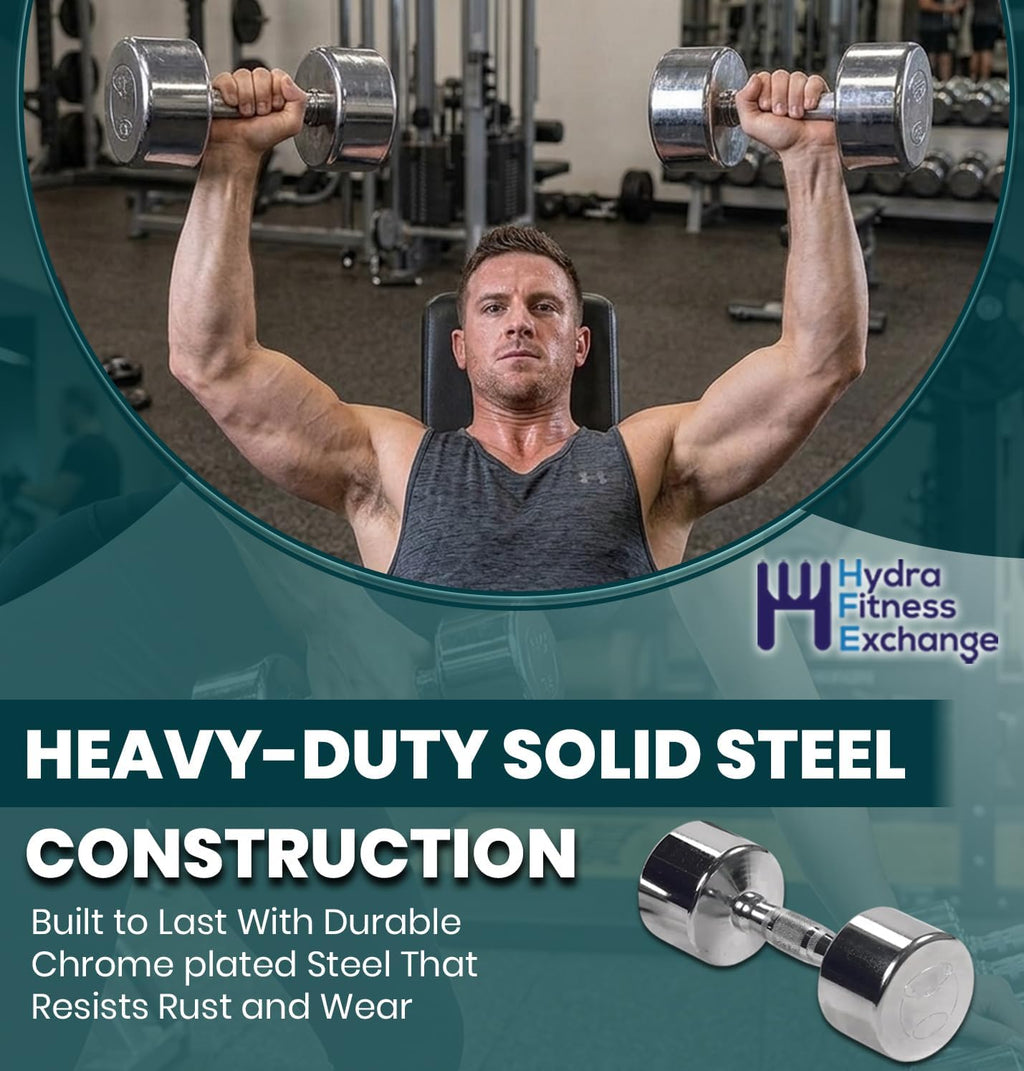 Professional Chrome Dumbbell with Ergo Grip, Heavy-Duty Solid Steel Knurled Handles Hand Weights for Exercise Muscle Toning Home Gym Workout and Training - 2.5 LB - 50 LB Pack of 1, 2 & 4