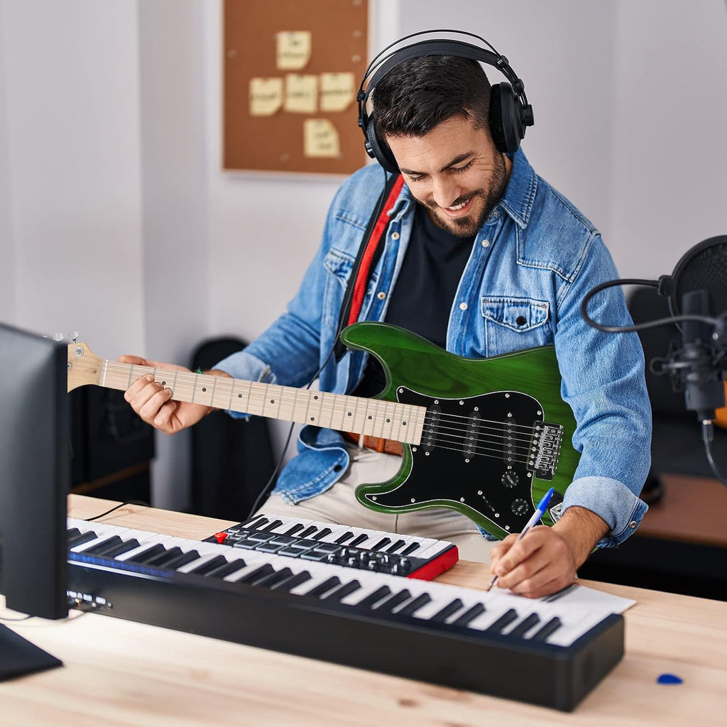 GLARRY Full Size Electric Guitar for Music Lover Beginner with 20W Amp and Accessories Pack Guitar Bag (GREEN, Left Handed 39')