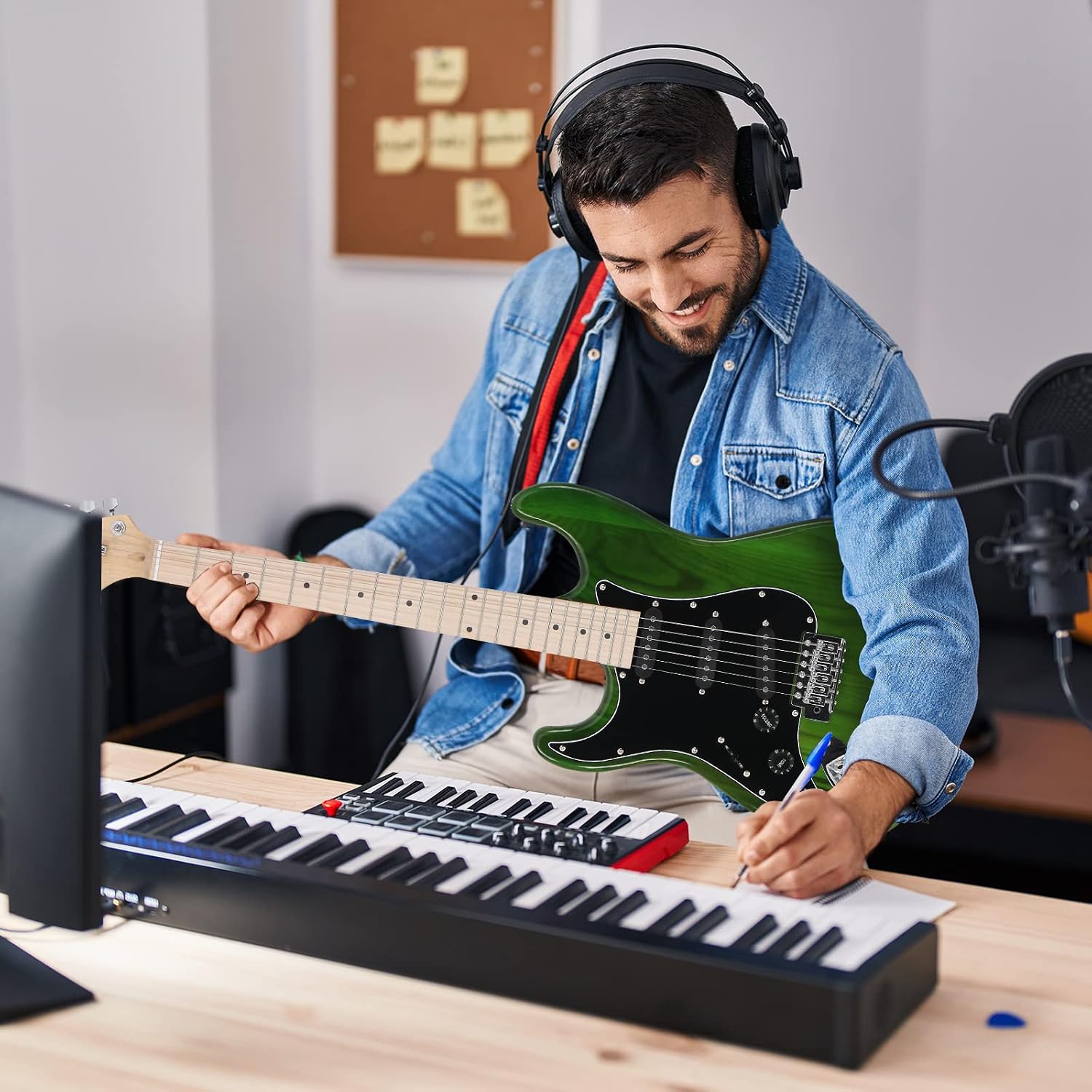 GLARRY Full Size Electric Guitar for Music Lover Beginner with 20W Amp and Accessories Pack Guitar Bag (GREEN, Left Handed 39')