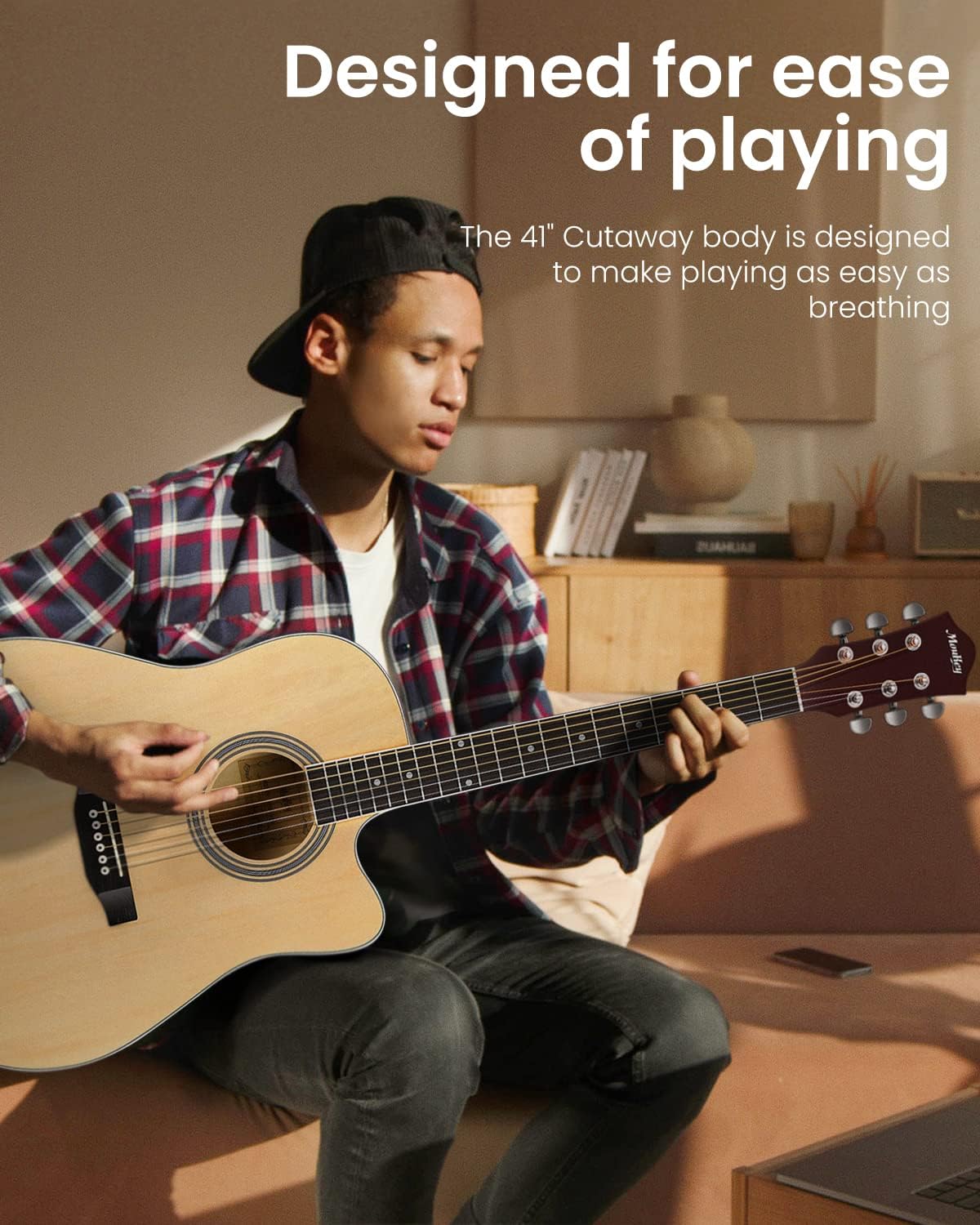 Moukey 41' Acoustic Guitar for Beginners Adults 4/4 Guitarra Acustica with Chord Poster, Gig Bag, Tuner,Steel Strings, Capo, Strap, Natural