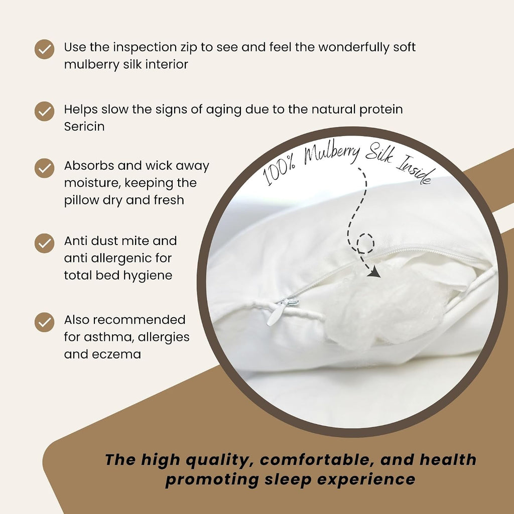Pair of Silk-Filled Pillows. King Size (36' x 20'). Luxury Top Grade Mulberry Silk. Very Hygienic and Comfortable Luxury Bedding. Oeko-TEX® Certification
