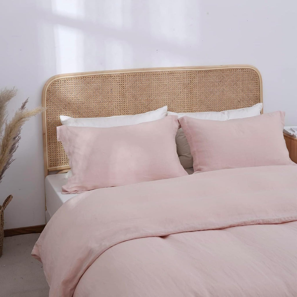 Simple&Opulence 100% Linen Duvet Cover Set, 3 PCS Natural French Flax Blush Pink Duvet Cover Full Size, Breathable Soft Comfy Linen Bedding Comforter Cover with 2 Pillowcases(Blush Pink, 78'x86')