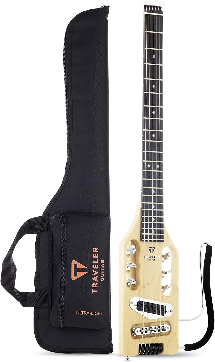 Traveler Guitar Ultra-Light Electric Guitar Maple | Portable Electric with Removable Lap Rest | Full 24 3/4' Scale Headless Guitar | Custom Gig Bag Included