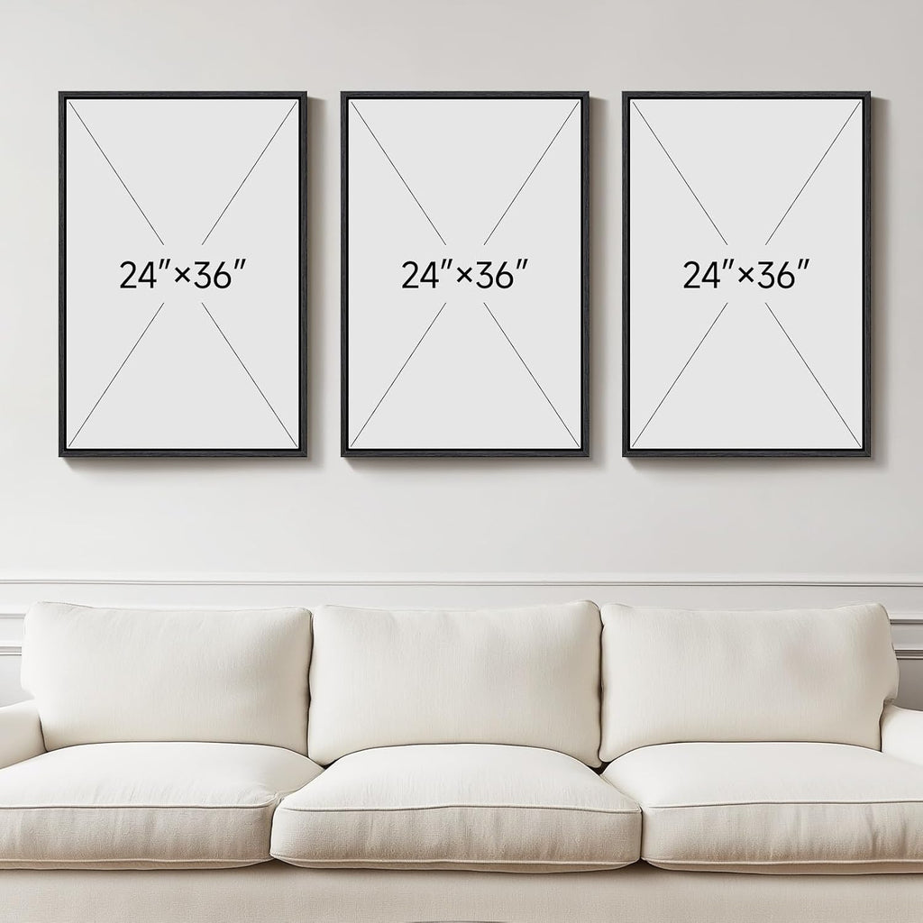 Large Framed Black and White Abstract Wall Art for Living Room, 3 Piece Big Canvas Prints Paintings Artwork for Walls, Modern Minimalist Black Gold Pictures for Hallway Office Wall Decor 24x36 Inch