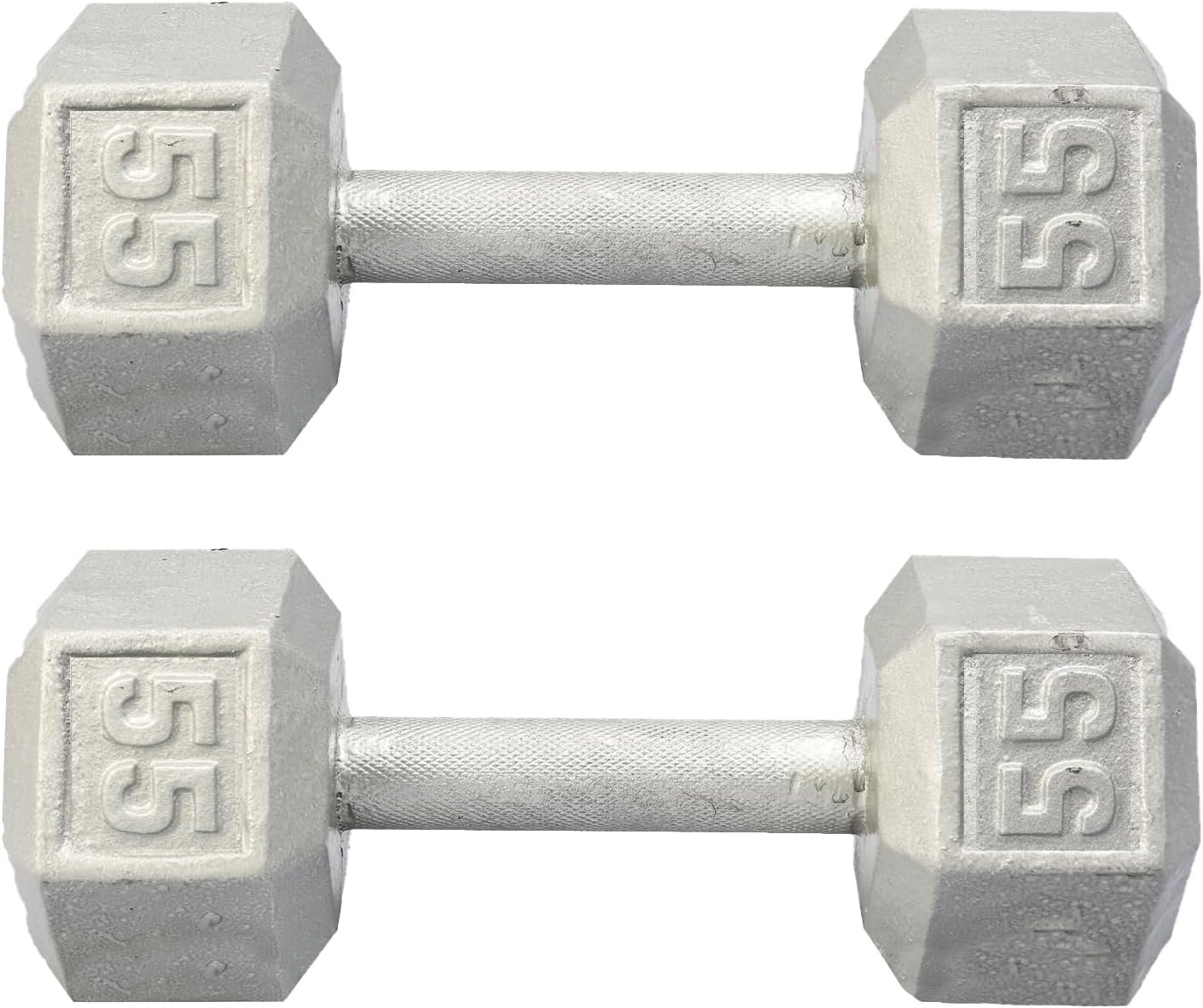 Hydra Fitness Exchange Cast Iron Hex Dumbbell 3 lb to 100 lb (in Single & Pair) - Solid Hexagon Silver Coating Dumbbell Set Strength Training Free Weights for Women & Men Residential Only