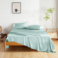 THXSILK Silk Sheet Set 4 Pcs, King Size Sheet Set, Soft Breathable Cooling Bed Sheets with 1 Flat Sheet, 1 Fitted Sheet, 2 Pillowcases with Zipper Closure, Light Blue