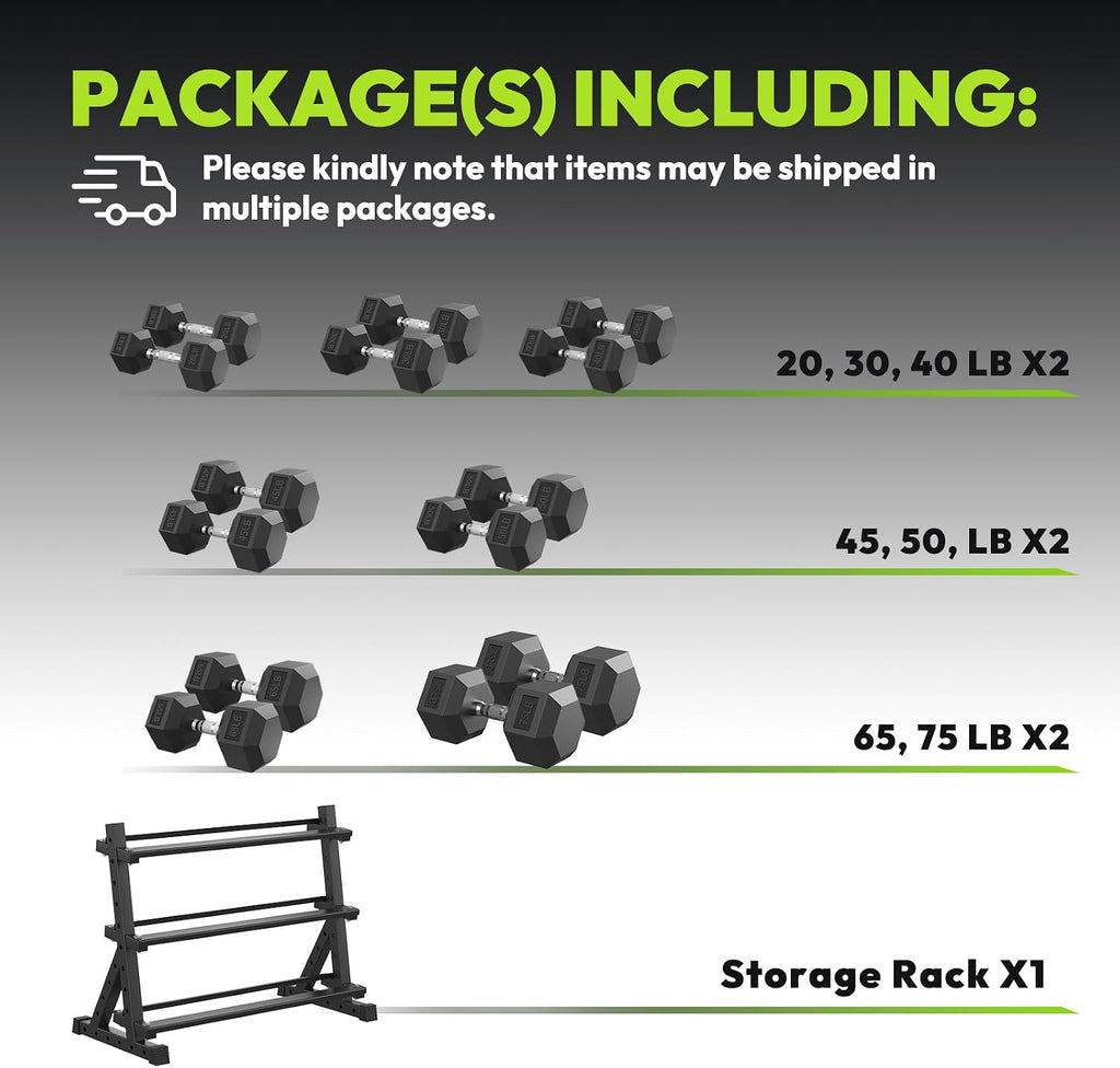 HANDBODE Hex Dumbbell Set with Rack, 300-840 lb Rubber Coated Fixed Weights Sets with Heavy Duty Storage Stand, Hexagon Shape, Multiple Weight Options Home Gym Equipment for Strength Training