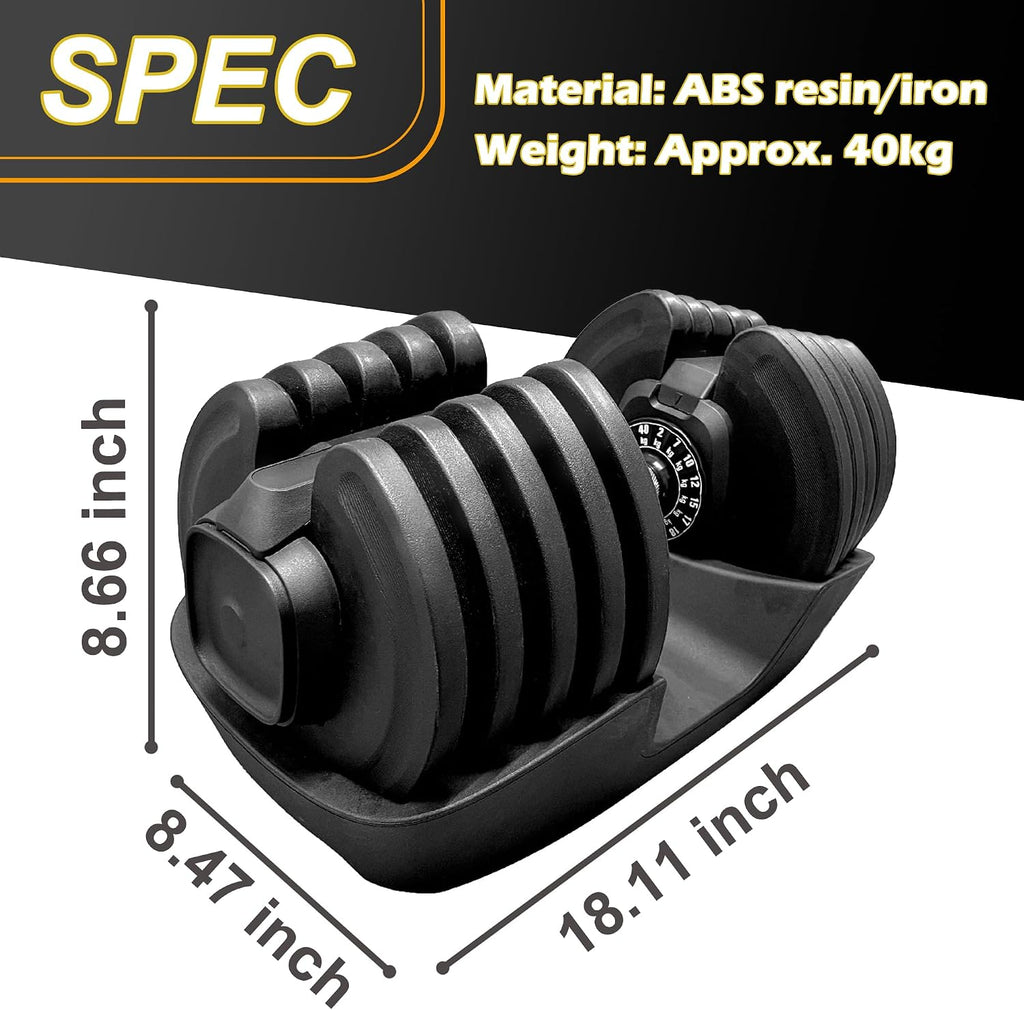 BodyTech Quick adjustable dumbbell set 88LBS 40KG Black Anti slip metal handle 1pcs 16 in 1 Strength Training and Fitness Workouts with free weight adjustment Suitable for Home Gym Space saver