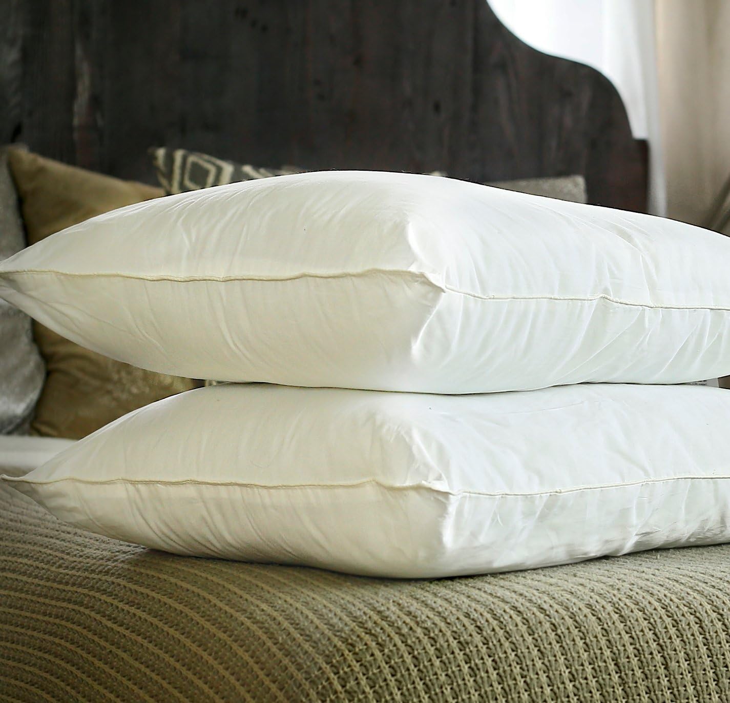 Silk Bedding Direct. Pair of Silk-Filled Pillows. Top Grade Long-Strand Mulberry Silk Wrapped Around a Microfiber Inner Core for Perfect Support. Queen Size, 30' x 20'. Rest Your Dreams on Mulberry Si