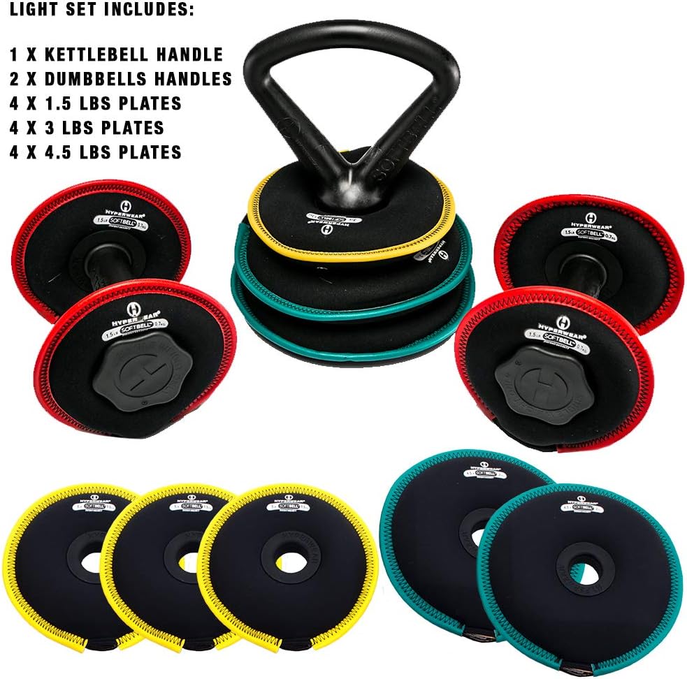 Hyperwear SoftBell® Adjustable Weight System – Modular Home Gym Set Converts to Dumbbells, Kettlebells & Plates, Quiet Soft Weights (3–20 lb or 20–50 lb Sets)