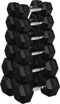 Rubber Encased Hex Dumbbell, Hand Weights with Anti-Slip Cast Iron Grip for Exercise & Fitness, Weights Dumbbells Set of 2 for Strength Training