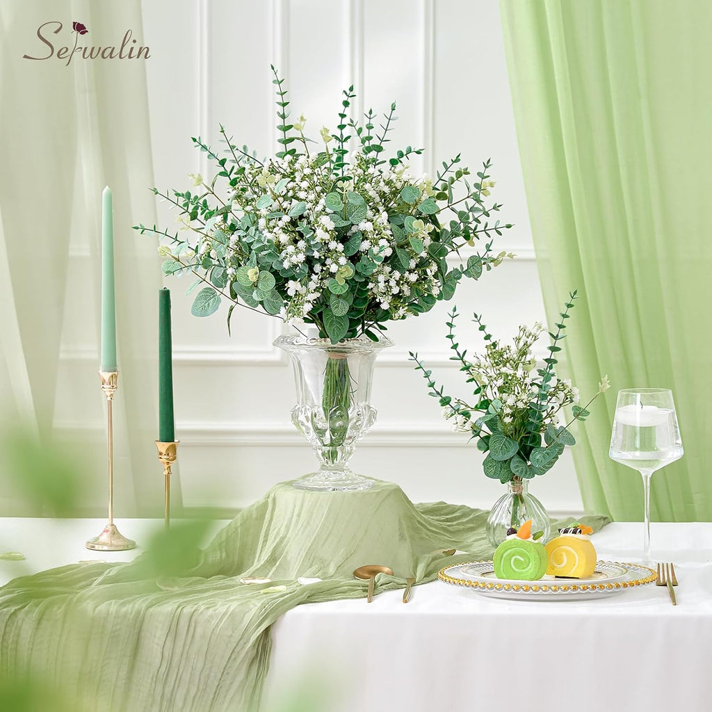 Serwalin 300 Pcs Mixed Artificial Eucalyptus Stems，Babys Breath Artificial Flowers Bulk with Artificial Fake Greenery Stems for Wedding DIY Bouquets Floral Arrangement Home Decor