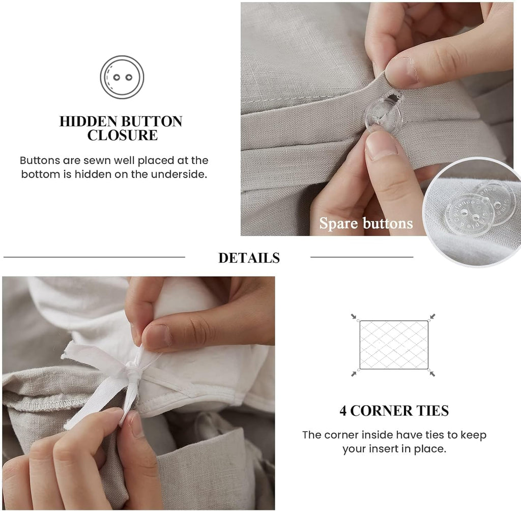 Simple&Opulence 100% Linen Duvet Cover Set, 3 PCS Natural French Flax Light Grey Ruffle Duvet Cover King Size, Breathable Comfy Linen Bedding Comforter Cover with 2 Pillowcases(Light Grey, 104'X 92')