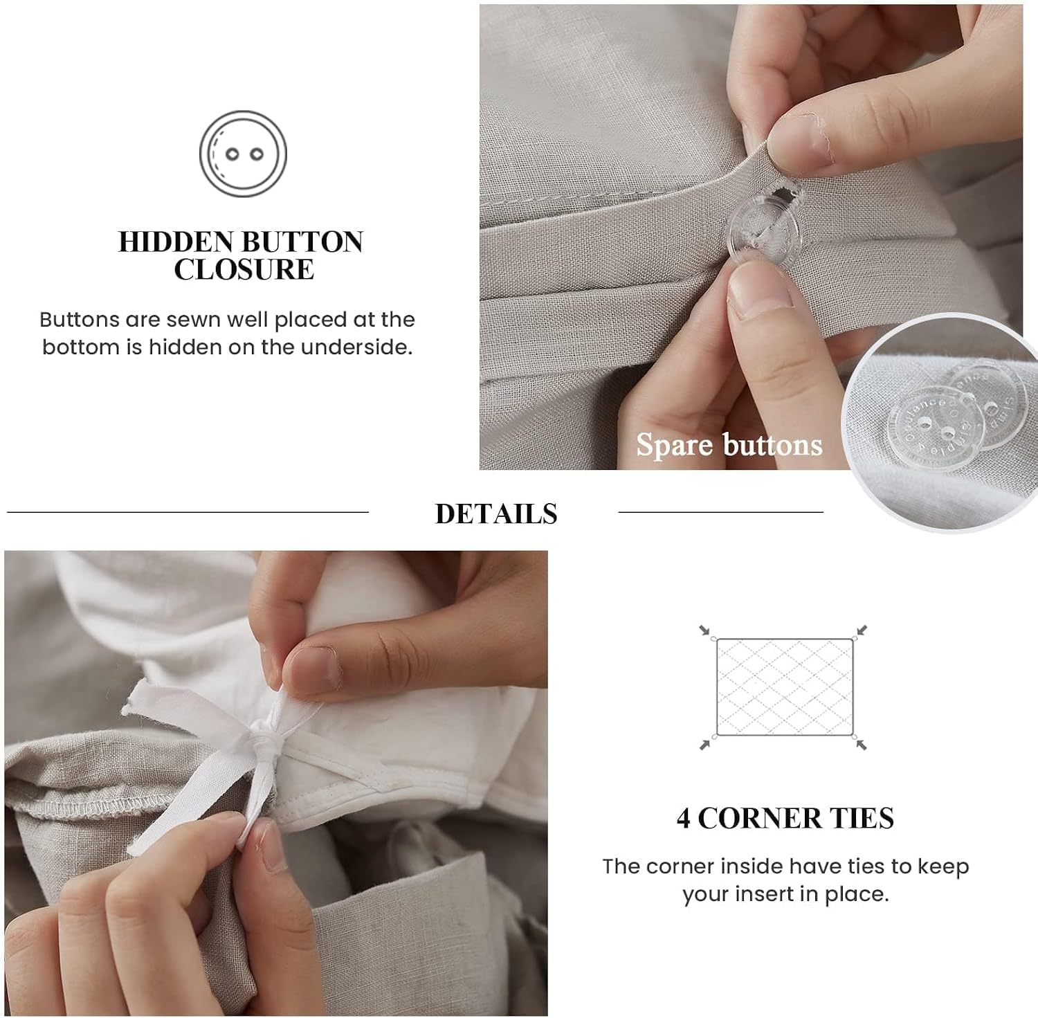 Simple&Opulence 100% Linen Duvet Cover Set, 3 PCS Natural French Flax Light Grey Ruffle Duvet Cover King Size, Breathable Comfy Linen Bedding Comforter Cover with 2 Pillowcases(Light Grey, 104'X 92')
