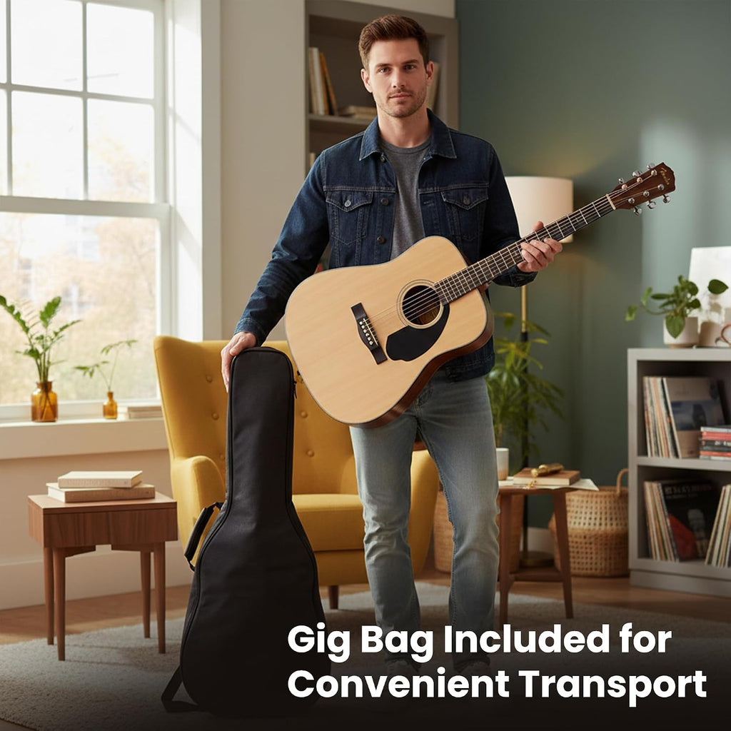 Fender FA Series Dreadnought Acoustic Guitar - Natural Bundle with Gig Bag, Tuner, Strap, Strings, Picks, and Austin Bazaar Instructional DVD