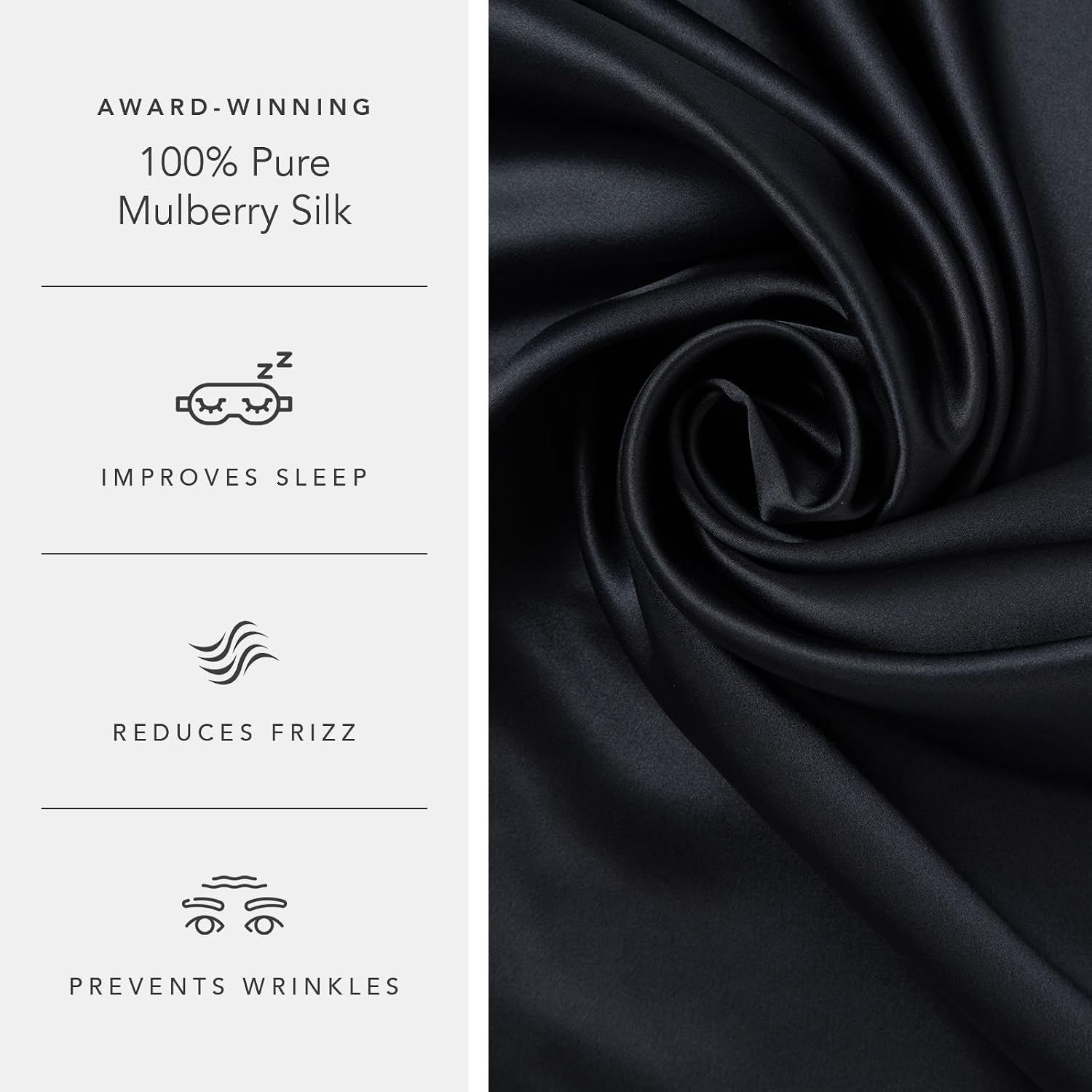 Fishers Finery 25mm 100% Pure Mulberry Silk Pillowcase (Black Queen 2 Pack)