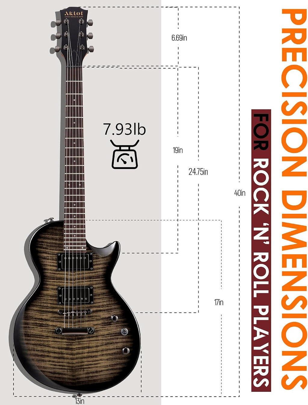 AKLOT 24-Fret Electric Guitar Kit, 40 inch Single Cut (LP Style), Modern Playability Coil-Split Humbucker Pickups, 18:1 Tuning Pegs,W/Guitar Accessories Gig Bag,Cable,Strap,Picks,Strings,Tuner,Book
