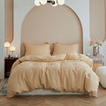 Simple&Opulence 100% Linen Duvet Cover Set, Natural French Flax Sand Duvet Cover Twin Size, Breathable Soft Comfy Linen Bedding Comforter Cover with 1 Pillowcase(Sand, 68'x86')