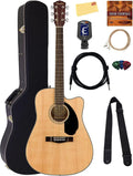 Fender CD-60SCE Solid Top Dreadnought Acoustic-Electric Guitar - Natural Bundle with Hard Case, Instrument Cable, Tuner, Strap, Strings, Picks, Austin Bazaar Instructional DVD, and Polishing Cloth