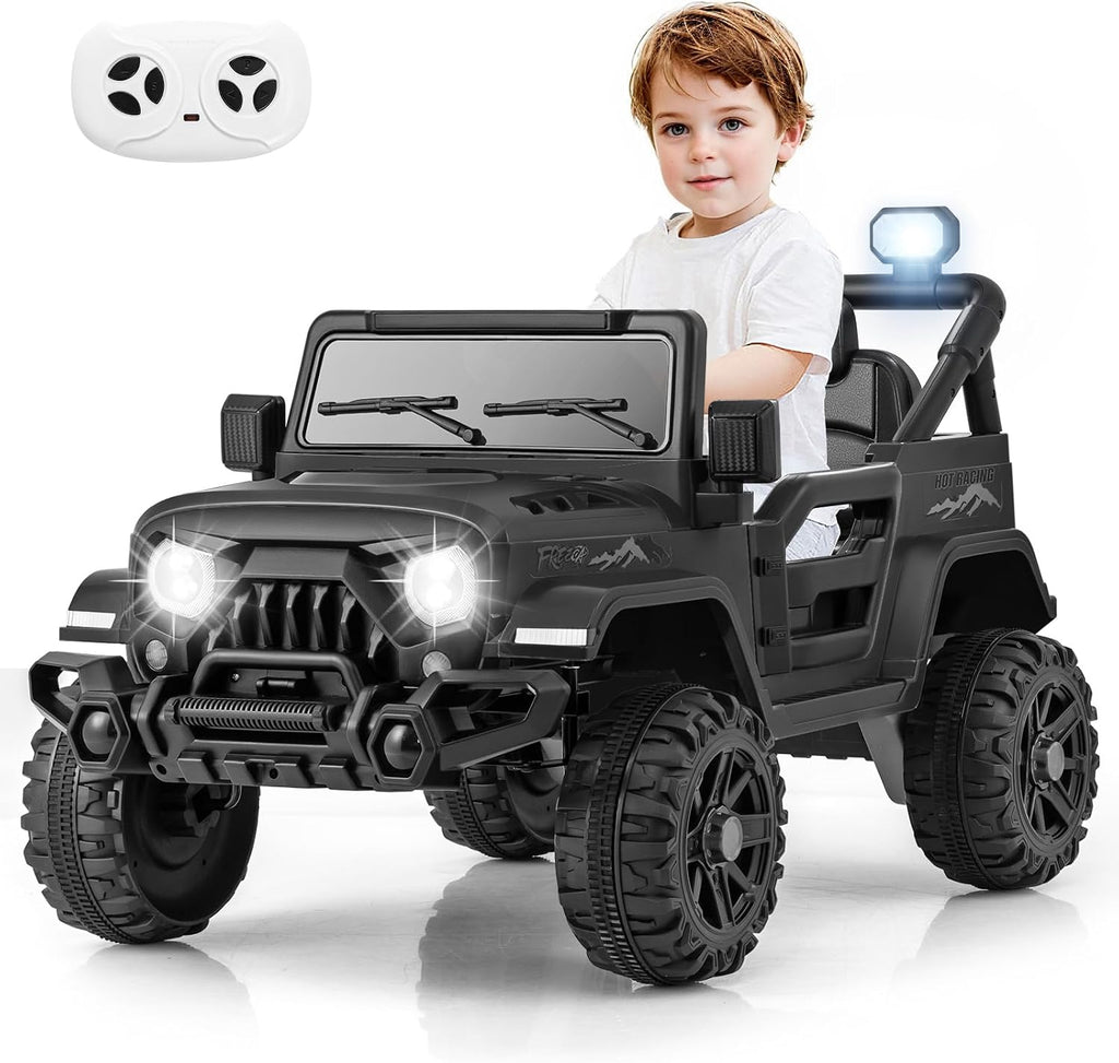 OLAKIDS Ride on Truck, 12V Battery Powered Electric Vehicle for Kids with Remote Control, Bluetooth, Power Display, LED Lights, Music Player, Ride on Toy for 3+ Boys Girls (Black)