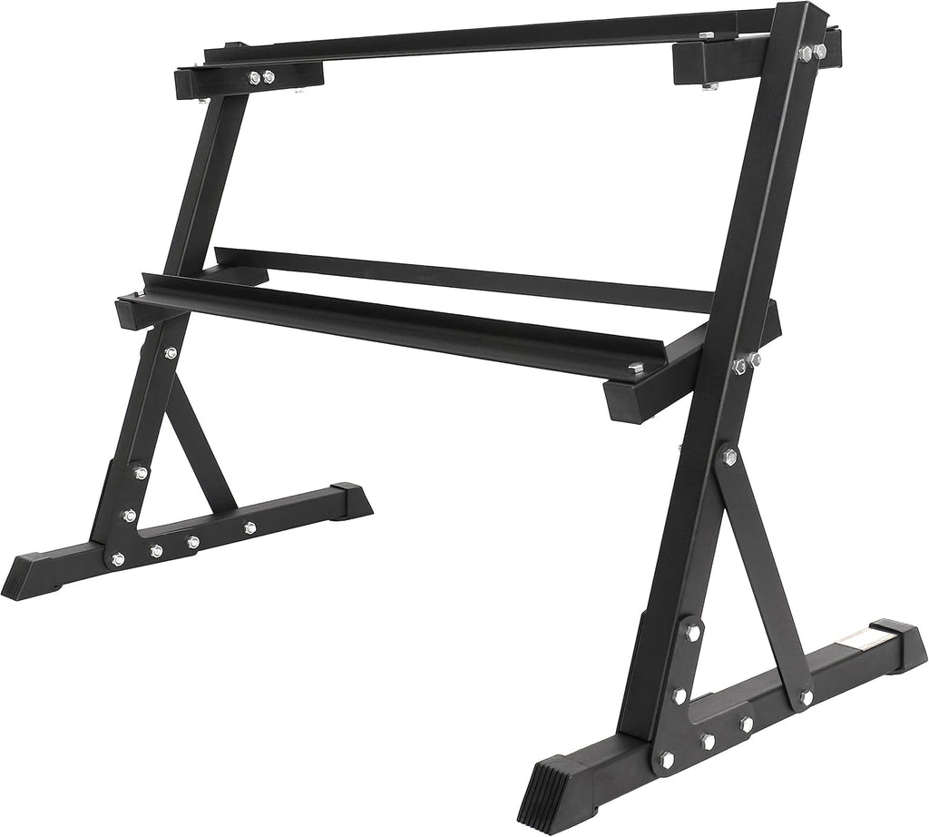 Signature Fitness Fitvids Rubber Encased Hex Dumbbell – 25LB Pair with 2-Tier Rack – 25LB Pair with 2T-Rack, Bundle – Black