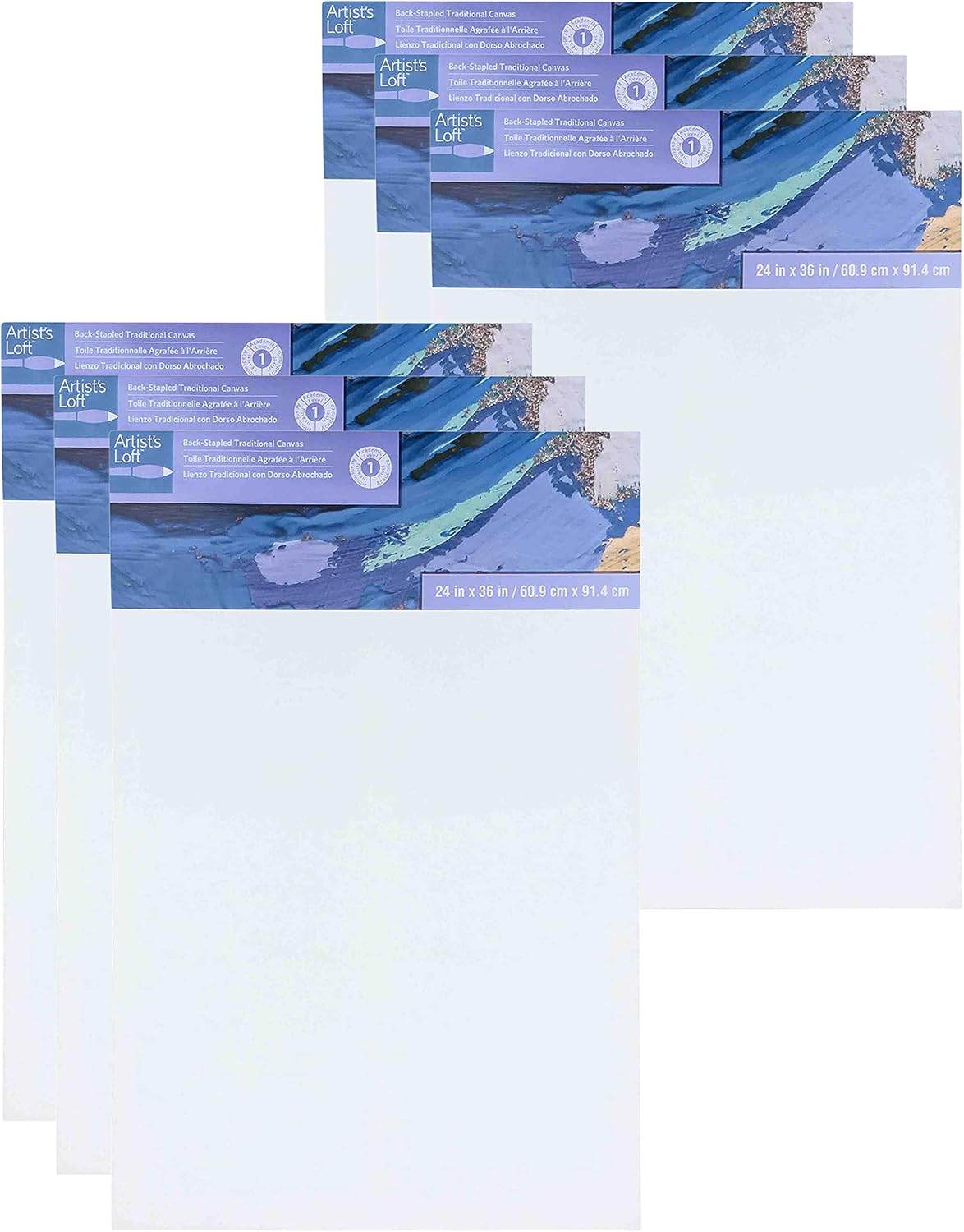 Artist's Loft 24' x 36' Level 1 Back Stapled Traditional Canvas - Acid Free Cotton Canvas for Paint, Acrylic, & Oils - Bulk 6 Packs