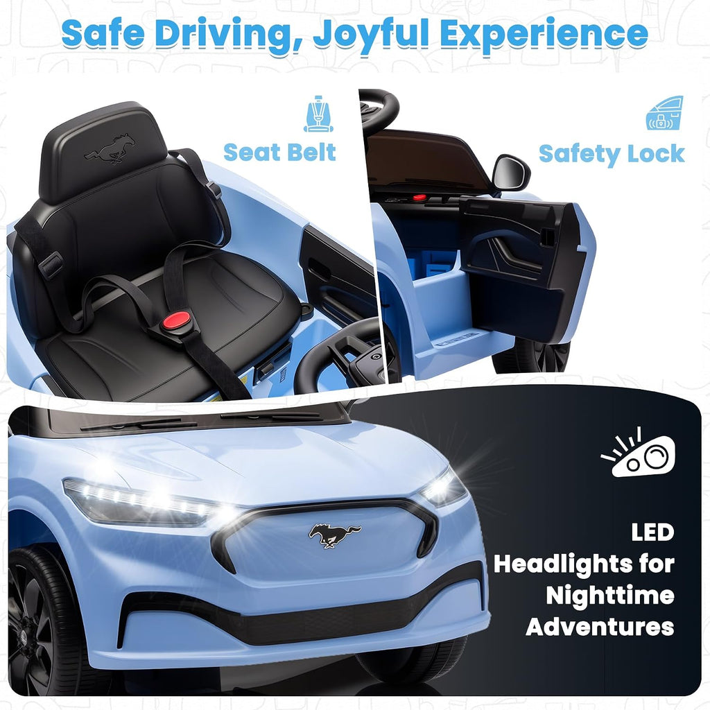 Bobike Electric Ride On Car for Kids, 12V Electric Toddler Car with Remote Control, Ride on Toys for Kids with LED Lights, Music Player, Lockable Doors (Blue)