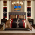 9 Pieces Bedspread Bedding Set with Matching Curtains,King Size,Brown Vintage Print,Coverlet Quilted Bed Throw,Bedcover,Red and White,Machine Washable,Gift for Wedding and Fastival