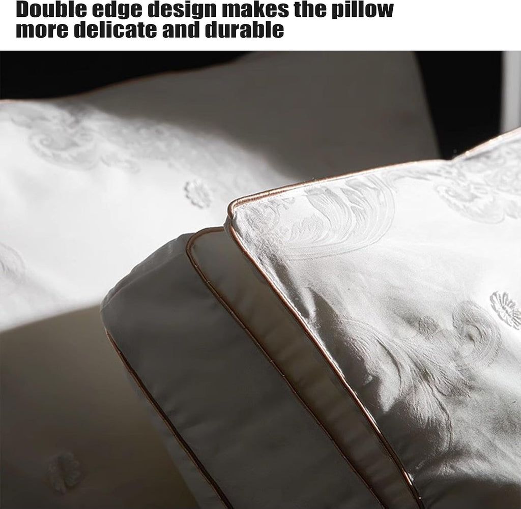 Luxury Mulberry Silk Filled Pillow 2 Pack - 100 Count Cotton Jacquard Pillowcase, Ultra-Soft & Smooth Natural Mulberry Silk Bed Pillows for Sleeping, Head & Neck Support, 48 X 74CM,Gray