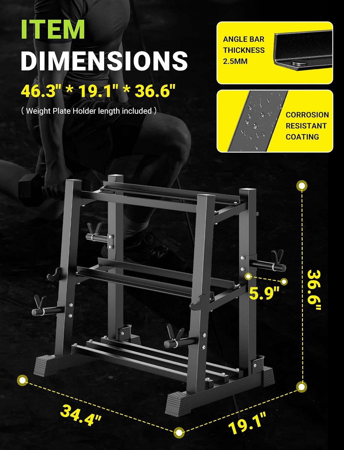 YOLEO Dumbbell Rack - 3 Tier & 5 Tier Compact Weight Rack for Dumbbell, Kettlebell, Barbell, Heavy Duty Weight Storage Organizer, Space-Saving Dumbbell Storage Stand Holder for Home Gym - 1100LBS Capacity (Rack Only)