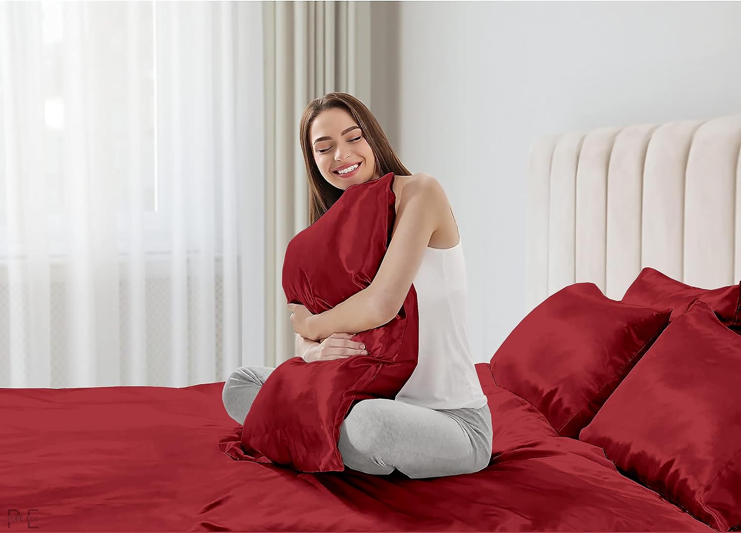 6 Piece Mulberry Silk Sheet Set Queen Size (60x80)+ Upto 16 Inch Deep Pocket Burgundy Color Smooth Soft and Silk Bed Sheets Queen Size Bedding Set