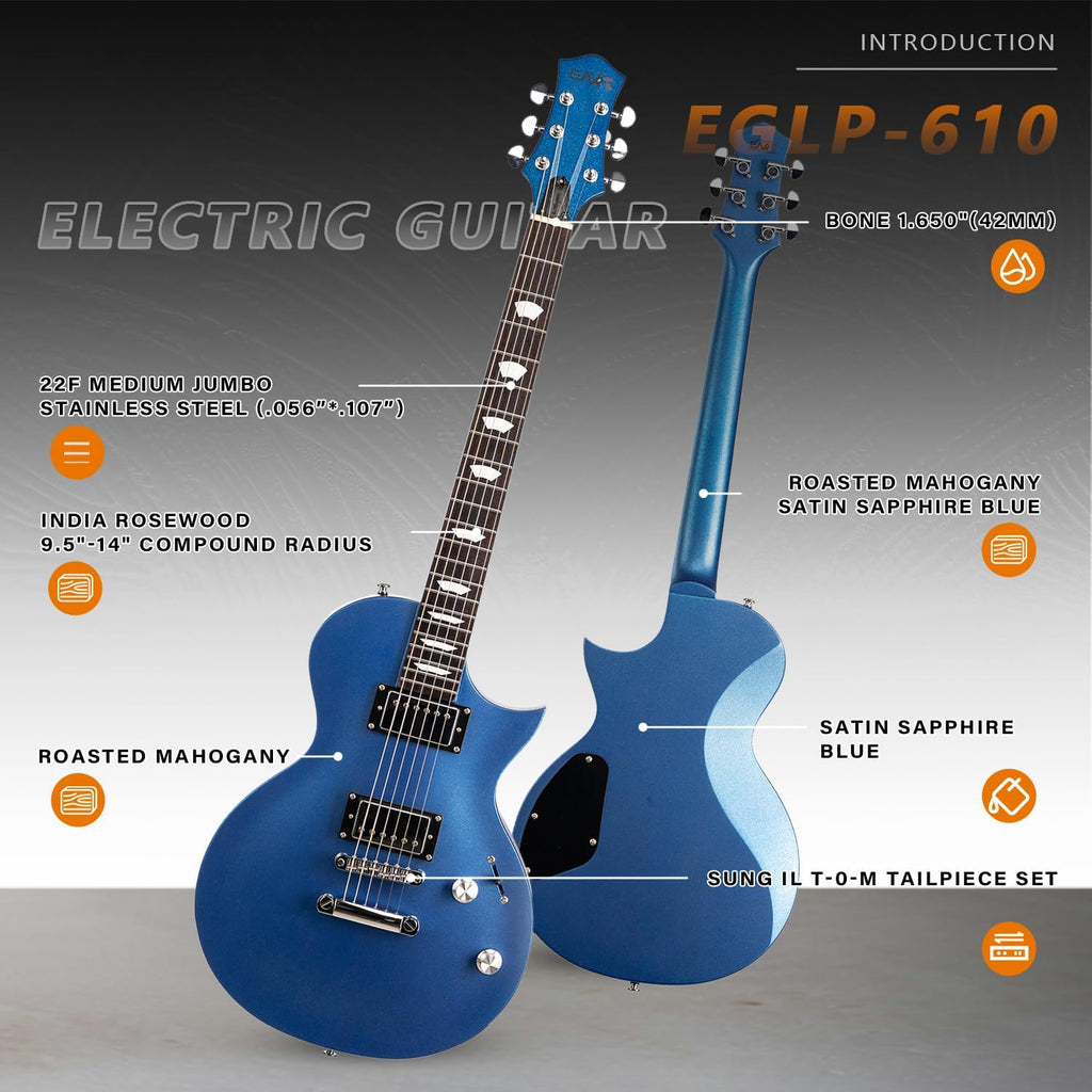 EART EGLP-610 Electric Guitar 24.75' Scale, Roasted Mahogany Body & Neck, Eart Artones-HHC2 Pickups, Stainless Steel Frets