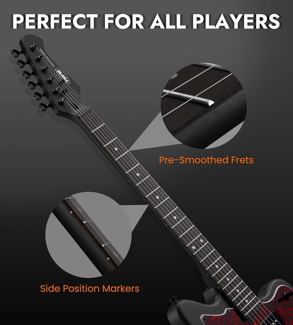 Tostar Electric Guitar: P90 Pickups, TOM Bridge & Smoked Matte Finish, 3-Way Switch, 39' Solid Body Electric Guitar for Intermediate Players, Guitarra Eléctrica Kit, Musical Birthday Gifts, Black