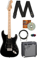 Fender Squier Sonic Stratocaster HSS-Black Bundle with Frontman 10G Amp, Strap, Cable, Picks, and Austin Bazaar Guitar DVD