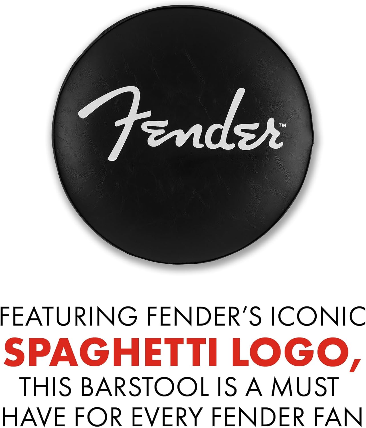 Fender Spaghetti Logo Swivel Barstool with Guitar Picks Pouch, Great Gifts for Dad, with 1 Year Limited Warranty, Simple Assembly, Black/Black, 30'