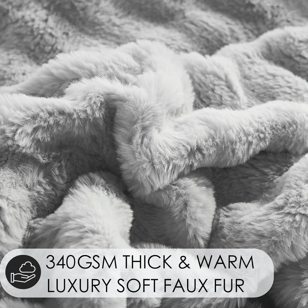 Bedbay Faux Fur Comforter Set King Size Plush Grey Fluffy Comforter Luxury Rabbit Fur Fuzzy Furry Bedding Set 3 Pieces Soft Warm Shaggy Velvet Reversible Quilt Duvet Set for Boys Girls Kids