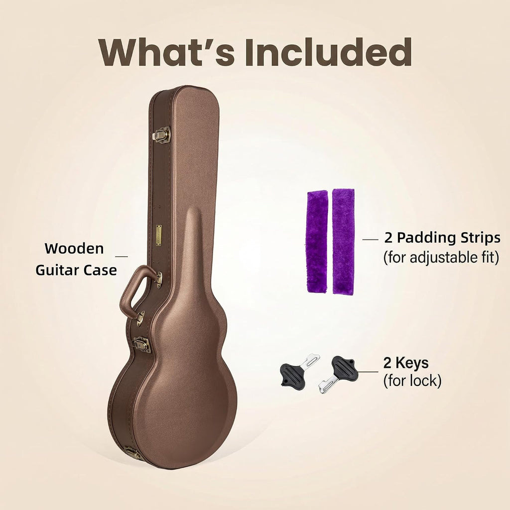 Crossrock Wooden Electric Guitar Case for Les Paul Style | Chocolate Brown Finish, Purple Velvet Interior, Lock – Designer Series(CRW520LCB)