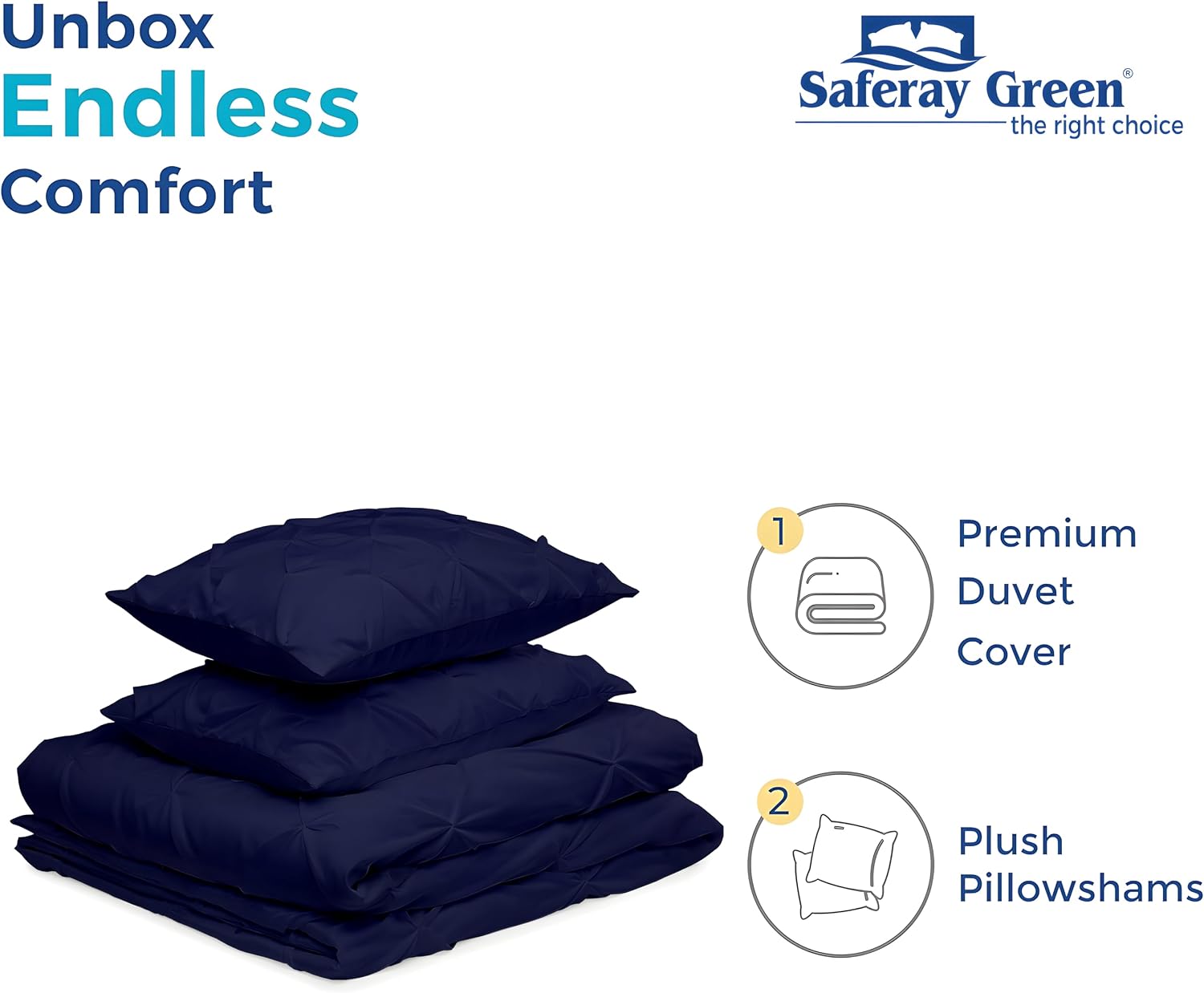 Luxury Navy Blue Pinch Pleated Pintuck Duvet Cover Set Oversized King Plus 120'x128' Size Egyptian Cotton Luxury Soft & Breathable Comforter Cover with Corner Ties & Zipper Closure