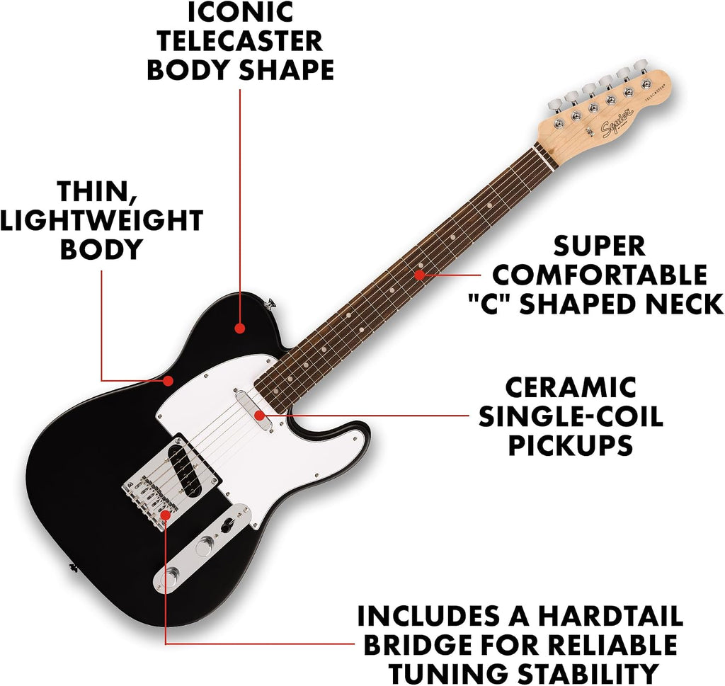 Fender Squier Debut Series Telecaster Electric Guitar, Beginner Guitar, 2-Year Warranty, Includes Free Lessons, Black with Satin Urethane Finish
