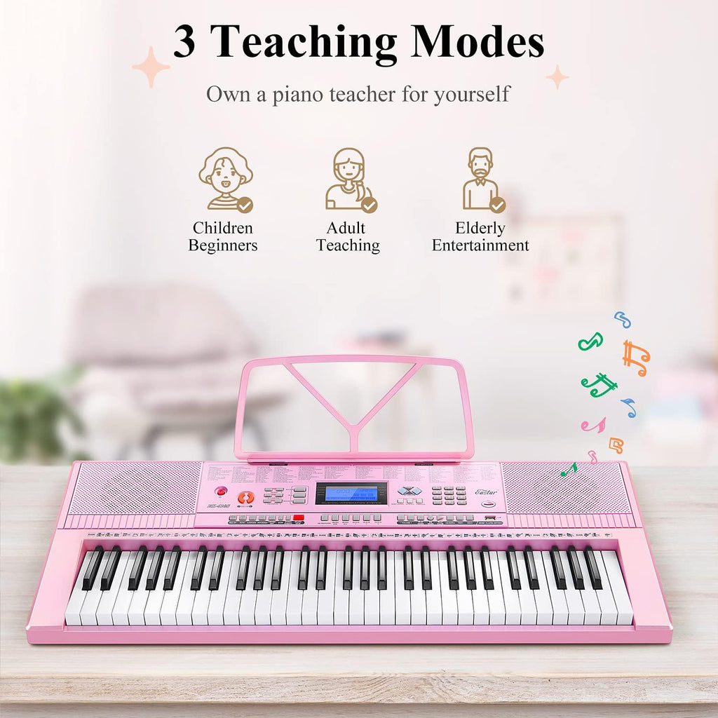 Eastar Electronic Keyboard Piano Kit 61 Key for Beginner, Children Digital E Piano with Stand, Bench, Music Stand and Microphone, Pink, Musical Instrument Birthday Gifts for Kids Girls Daughter