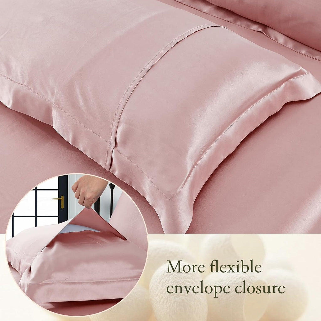 LILYSILK 100% Silk Pillowcase 1PC 25MM Pure Bed Pillowcase for Hair & Skin Oxford Envelope Double-Sides Charmeuse Silk,Rosy Pink King 20x36 inches