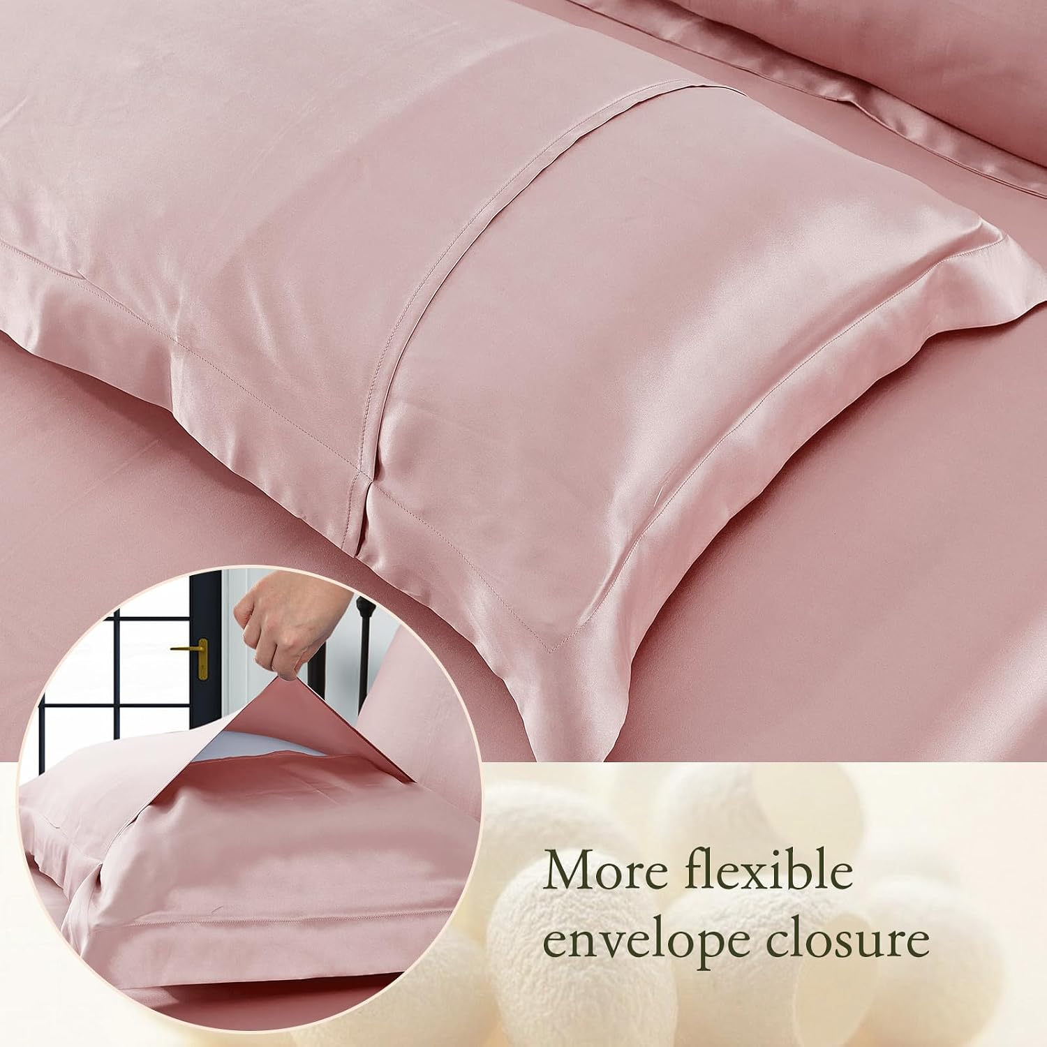 LILYSILK 100% Silk Pillowcase 1PC 25MM Pure Bed Pillowcase for Hair & Skin Oxford Envelope Double-Sides Charmeuse Silk,Rosy Pink King 20x36 inches