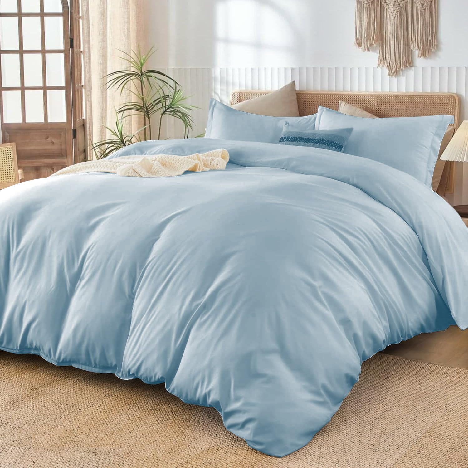 800TC 3 Sided Zipper Duvet Cover Set Soft Egyptian Cotton 3 Sided Zipper Closure, 3 PCS 1-Duvet Cover & 2- Pillow Shams - King-XL Size (98' x 116') Inches, (Solid French Blue)