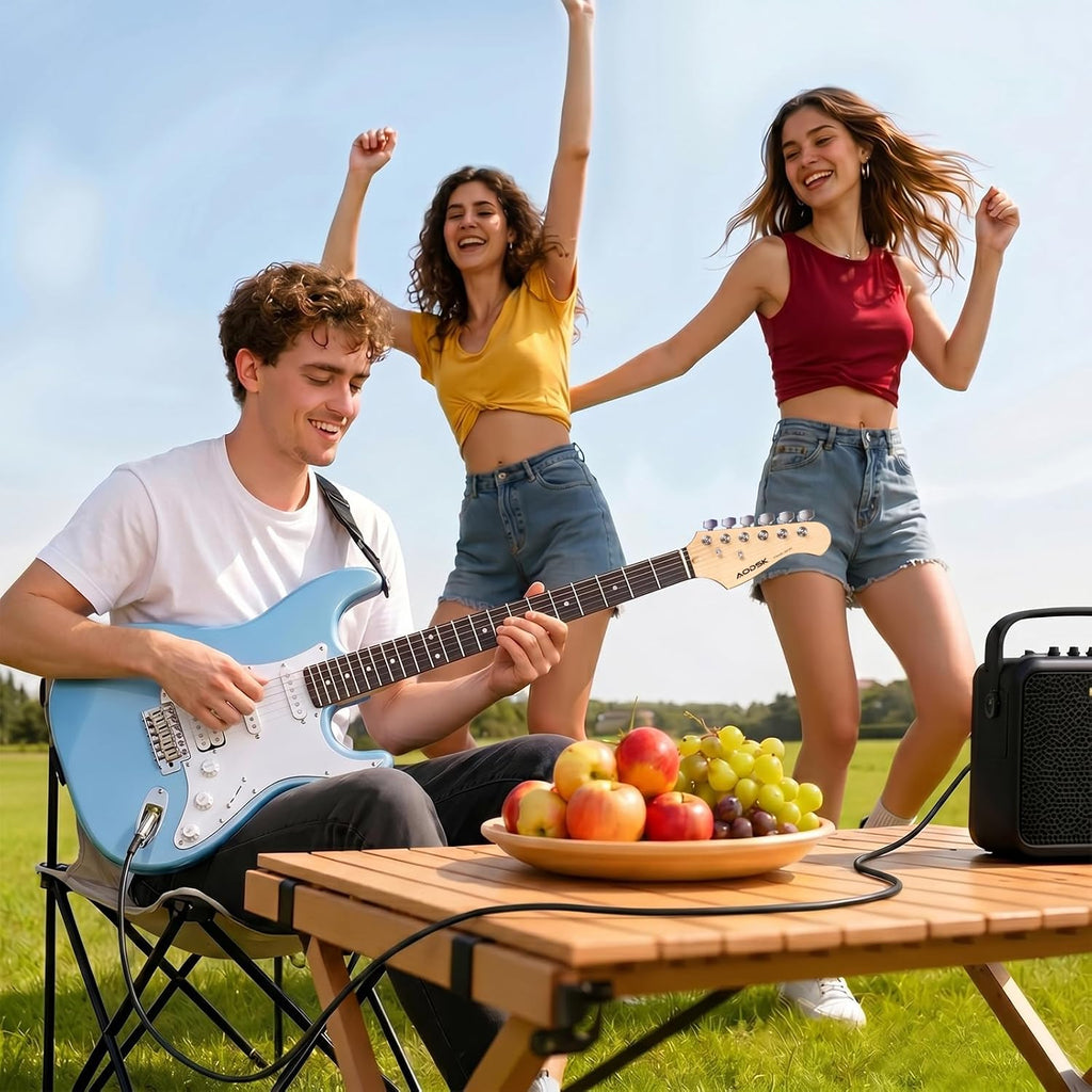 AODSK Electric Guitar with Amp Beginner Kit 39 Inch Solid Body Full Size,All Accessories,Digital Tuner,Six Strings,Four Picks,Tremolo Bar,Strap,Gig Bag,Starter kit (Blue-HSS)