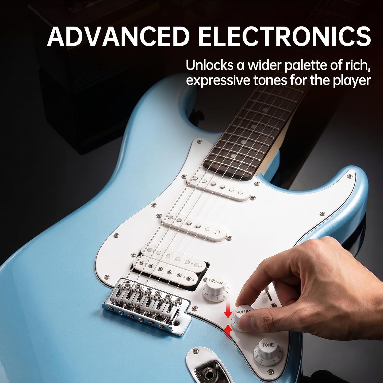 AODSK Electric Guitar with Amp Beginner Kit 39 Inch Solid Body Full Size,All Accessories,Digital Tuner,Six Strings,Four Picks,Tremolo Bar,Strap,Gig Bag,Starter kit