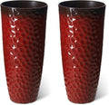 Glitzhome 31' H Large Plastic Tall Planters,Set of 2 Honeycomb Textured Gradient Red Tall Plant Pots with Drainage Holes,Oversized Planters Flower Pots for Indoor Outdoor Front Porch Patio