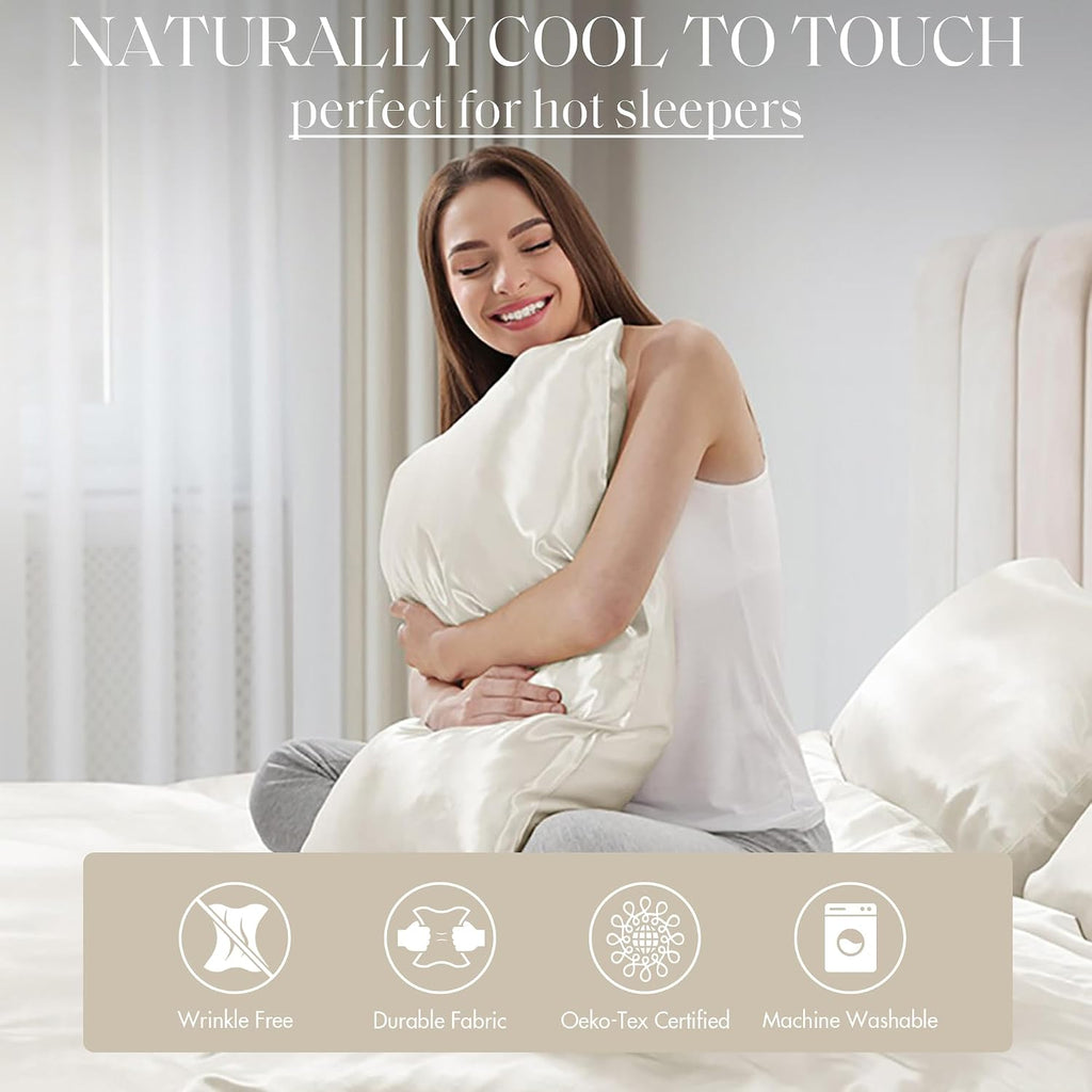 4 Pieces Sheet Set, 100% Mulberry Silk Bed Sheets Fits 10-12' Deep Pocket, 22 Momme Twin Size 6A Luxury Silk Bedding Set with Flat Sheet, Fitted Sheet & 2 Pillowcases (Solid, Ivory)