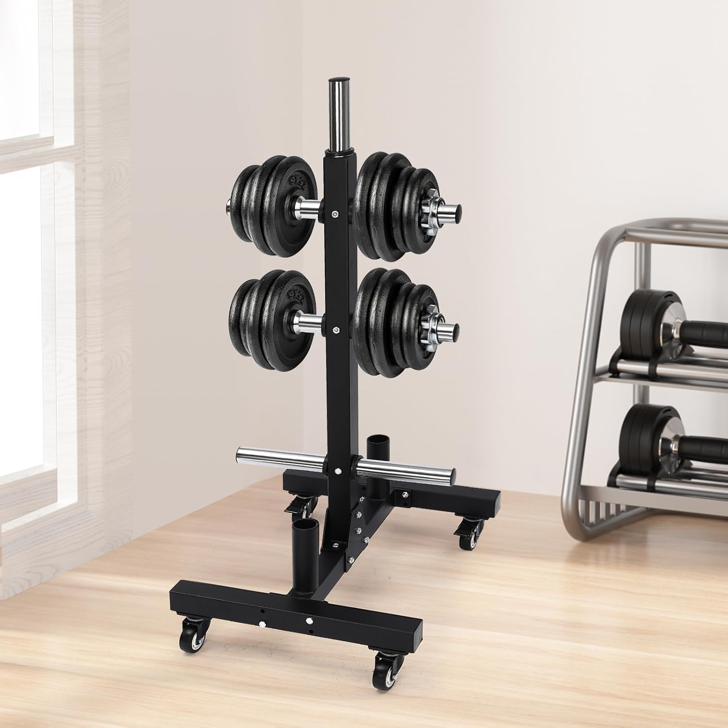 Dumbbell Rack, Removable Plate Rack Tree, Vertical Storage Tree with 4 Universal Wheels, Dumbbell Chip Storage Rack, Storage of Fitness Equipment, Q235 Steel, 500kg/1102.3lbs Load-Bearing