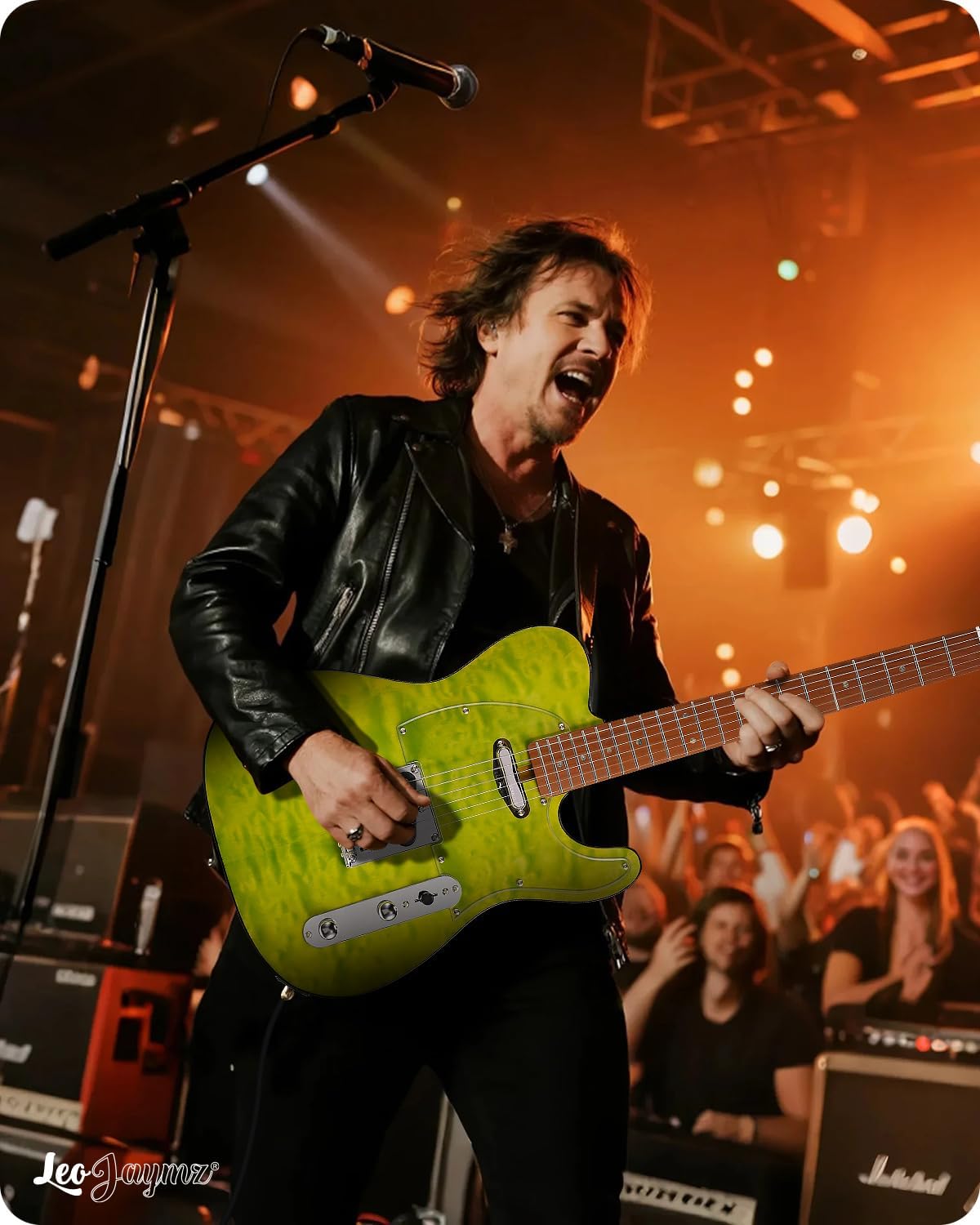 Leo Jaymz TL Electric Guitar - Ocean Maple Top, Mahogany Body, Maple Neck - Alnico V Pickups, Locking Tuners- Solid Choice for Beginners & Intermediate Players (Green Ocean)