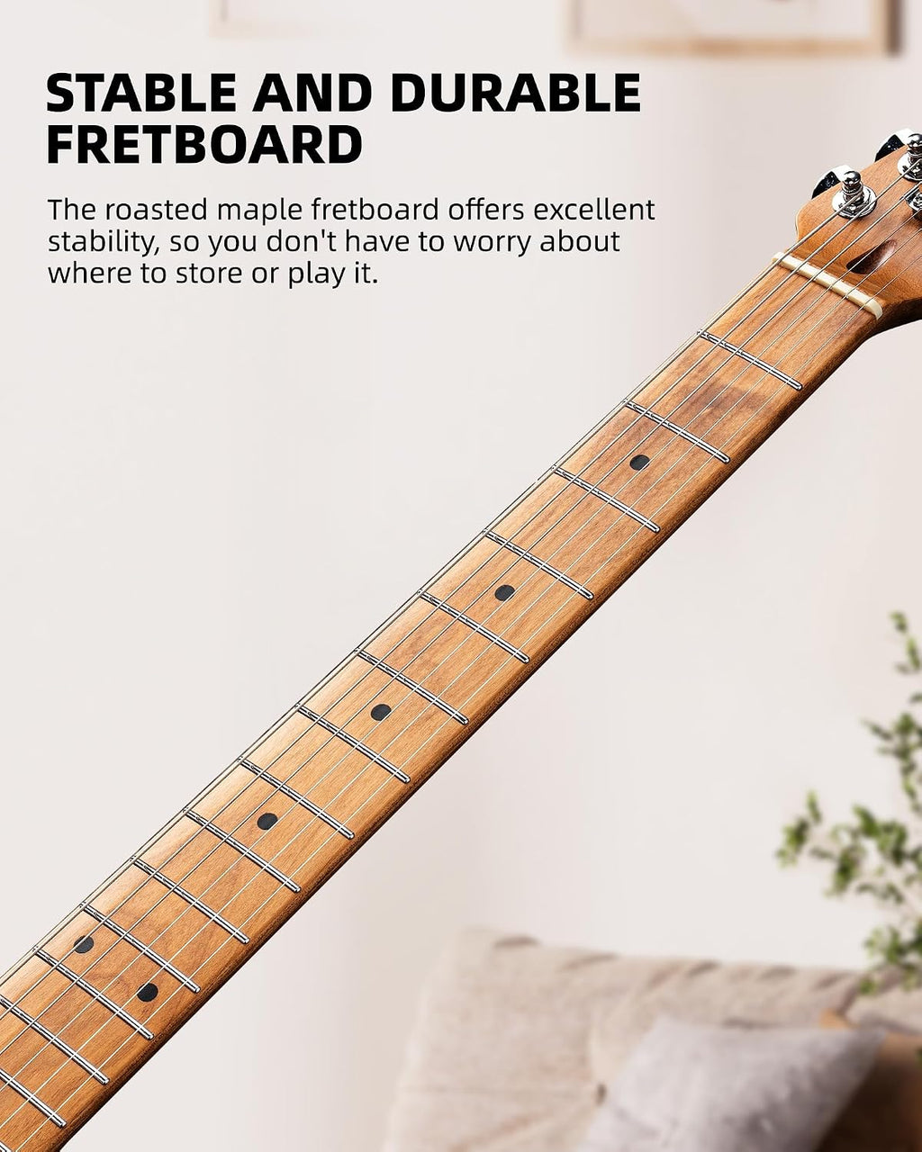 LEKATO Electric Guitar Kit Beginner 39 Inch Full Size Solid Body Guitar HSS for Starter Roasted Maple Neck Fretboard Stainless Steel Frets, 5W Mini Amp, Bag, Tuner, Capo, Strap, String, Picks-Sunburst